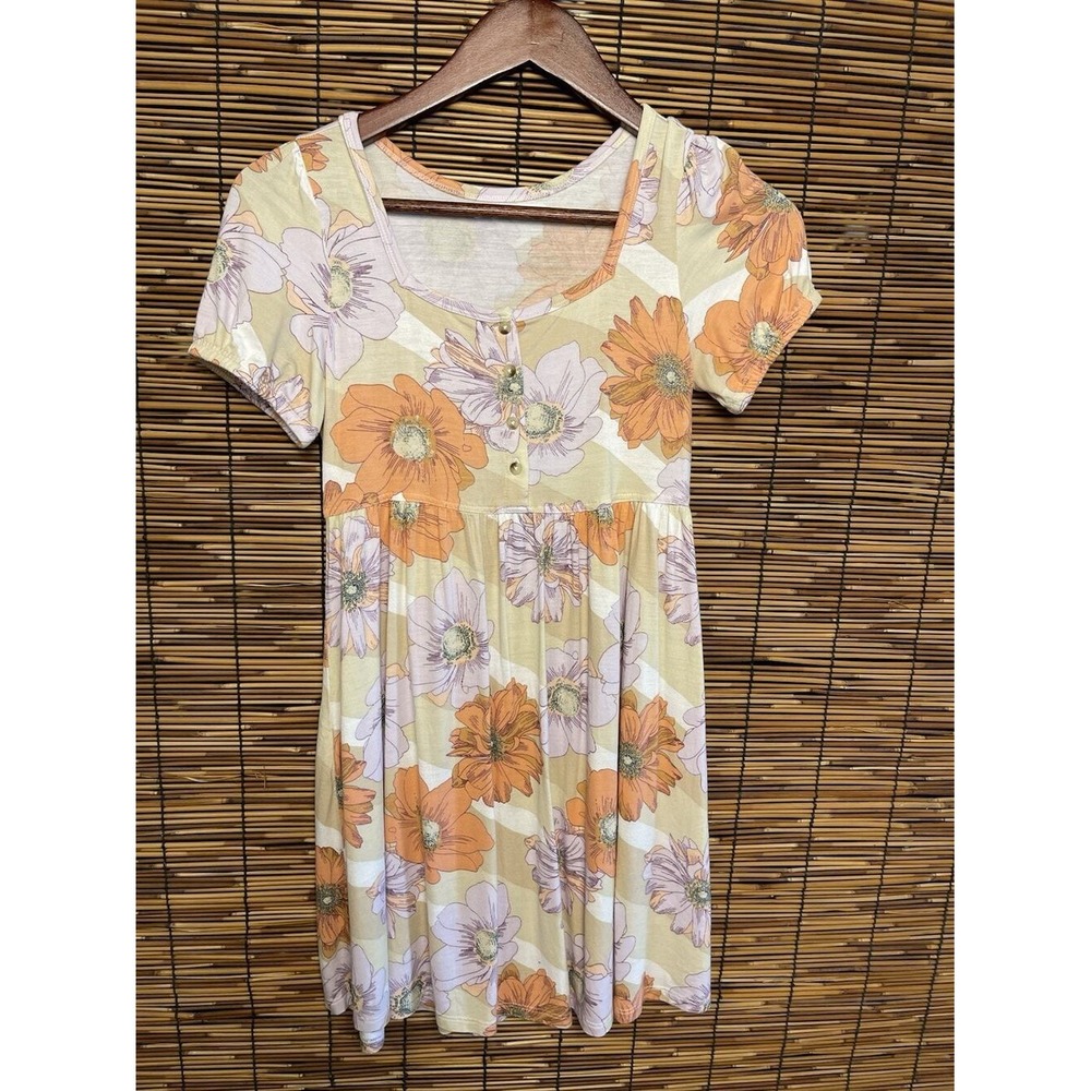 ONeill Girls Dress Size Large L 12 14 Floral Striped Knit Empire Short Sleeve